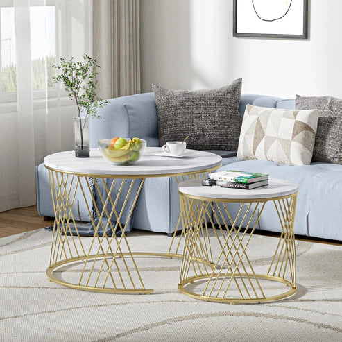 Anasay Modern Rounded Marble-Finish Wooden Top Coffee Table
