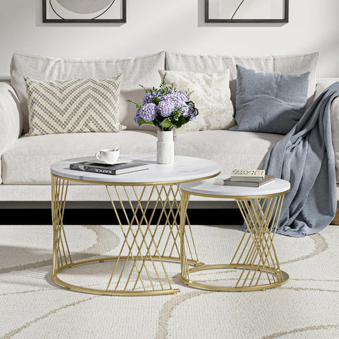 Anasay Modern Rounded Marble-Finish Wooden Top Coffee Table