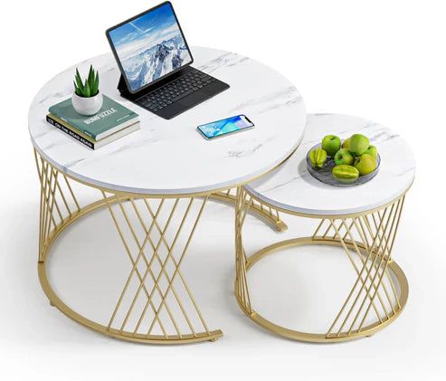 Anasay Modern Rounded Marble-Finish Wooden Top Coffee Table