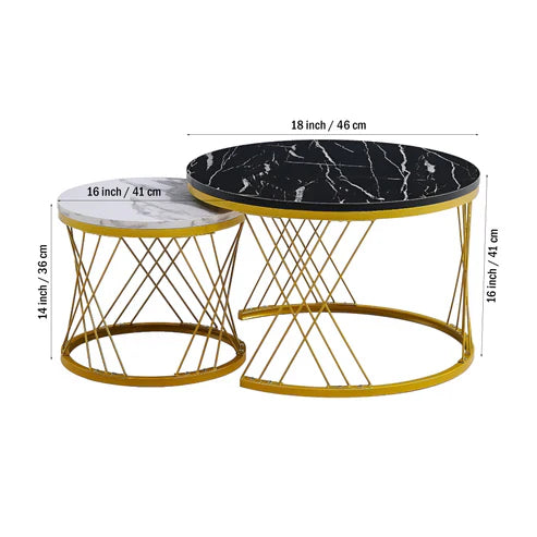 Anasay Minimalist Marble-Finish Wooden Top Nesting Coffee Table Set