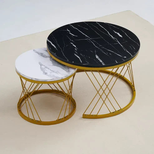 Anasay Minimalist Marble-Finish Wooden Top Nesting Coffee Table Set