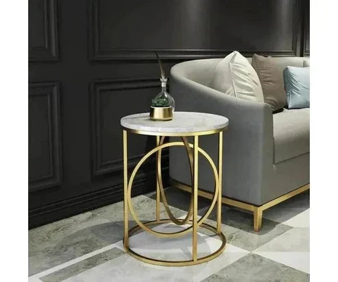 Anasay Modern Golden Marble-Finish Wooden Top Round Side Table