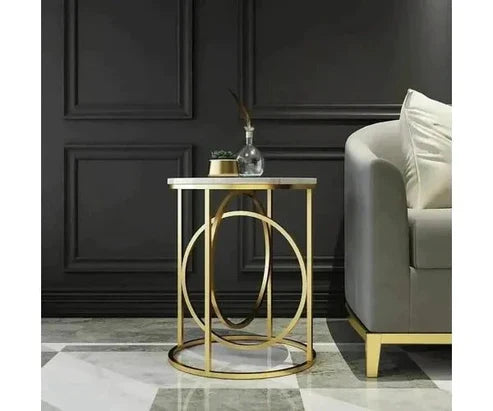 Anasay Modern Golden Marble-Finish Wooden Top Round Side Table