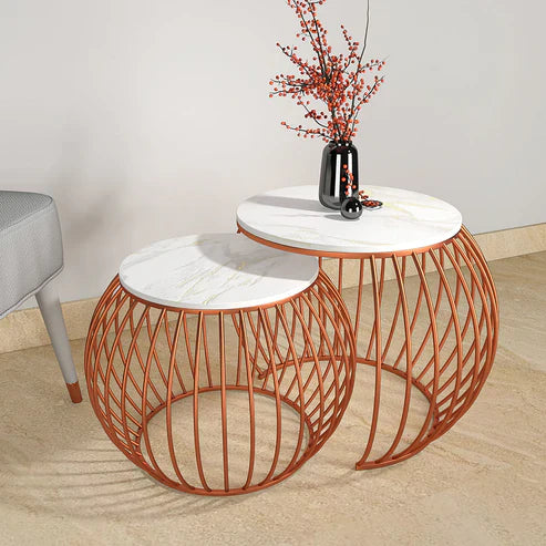 Anasay Ornate Copper Marble-Finish Wooden Top Coffee Table Set of 2