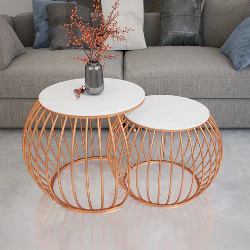 Anasay Ornate Copper Marble-Finish Wooden Top Coffee Table Set of 2