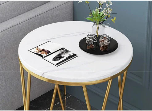 Anasay Designer Golden Marble-Finish Wooden Top Round Side Table
