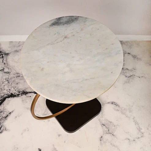 Anasay Golden Halo Marble-Finish Wooden Top Side Table – Premium Classic Design