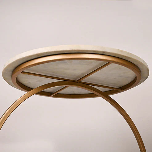 Anasay Golden Halo Marble-Finish Wooden Top Side Table – Premium Classic Design