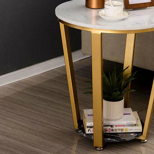 Anasay Premium Golden Tapered Coffee Table Marble Finish Wooden Top