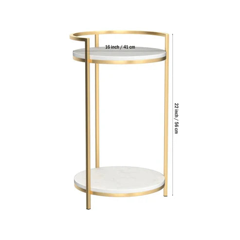 Anasay Two-Layer Marble-Finish Wooden Top Side Table with Metallic Stand