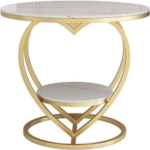 Anasay Heart-Shaped Golden Marble-Finish Wooden top Side Table