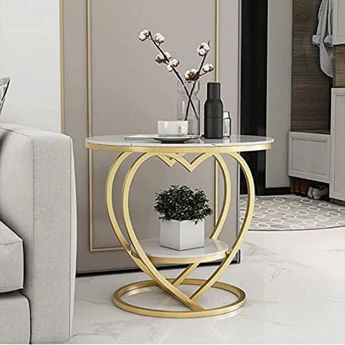 Anasay Heart-Shaped Golden Marble-Finish Wooden top Side Table