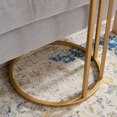 Anasay Compact Golden Marble-Finish Wooden Top Round Side Table
