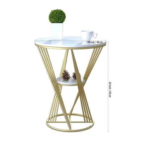 Anasay Natural Marble finish Wooden Top Designer Metal Side Table