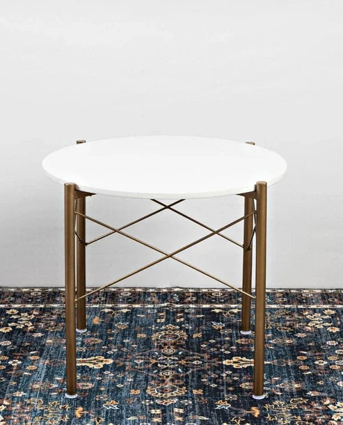 Anasay Premium Round Shape Center Table with White Marble Finishing Wooden Top