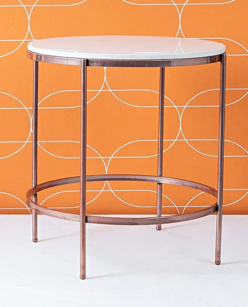 Anasay Premium White Marble Finishing Wooden Top Round Shape Fabian Center Table