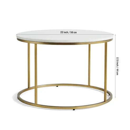 Anasay Premium Round Shaped Center Table with White Marble Finishing Wooden Top & Golden Stand