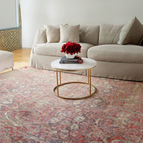 Anasay Premium Round Shaped Center Table with White Marble Finishing Wooden Top & Golden Stand