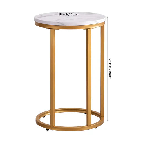 Anasay Rounded Shape End Side Wooden Top Table with Golden Metal Frame