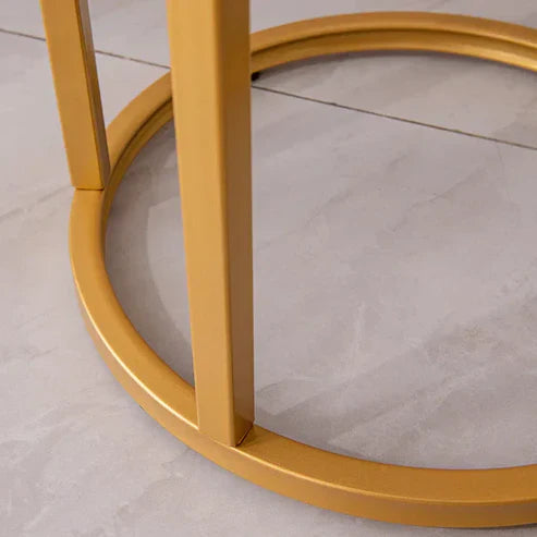 Anasay Rounded Shape End Side Wooden Top Table with Golden Metal Frame