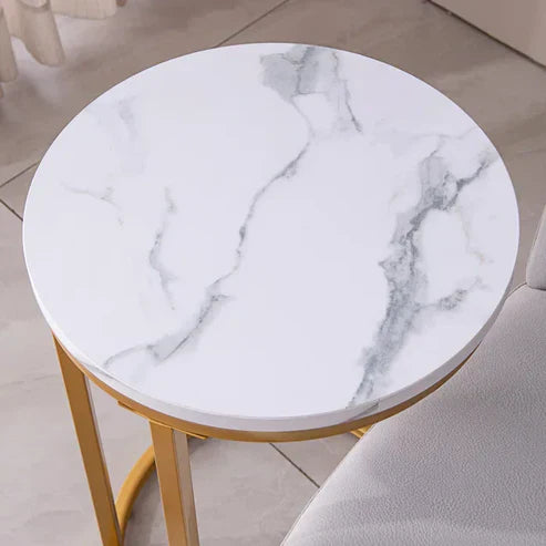 Anasay Rounded Shape End Side Wooden Top Table with Golden Metal Frame