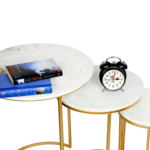 Anasay Trio Golden Marble-Finish Wooden Top Coffee Table Set of 3
