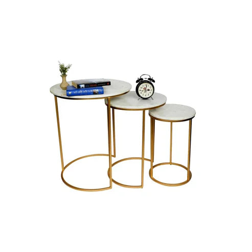 Anasay Trio Golden Marble-Finish Wooden Top Coffee Table Set of 3