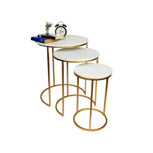 Anasay Trio Golden Marble-Finish Wooden Top Coffee Table Set of 3