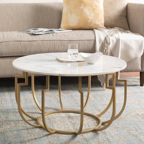 Anasay Unique Golden Marble-Finish Wooden Top Center Table