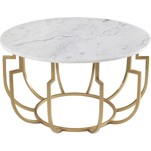 Anasay Unique Golden Marble-Finish Wooden Top Center Table