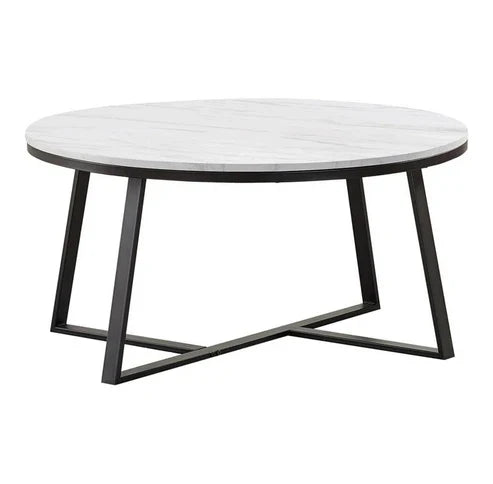 Anasay White Marble Round Coffee Table Set of 2 with Faux Marble Finishing Wooden Tops