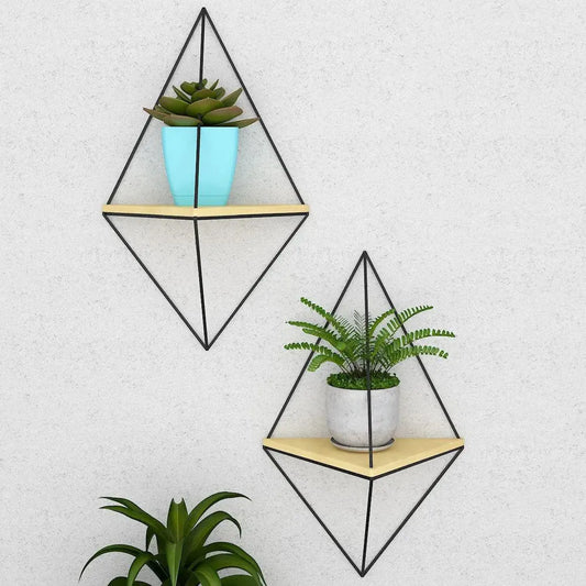 Anasay Designer Diamond Shape Iron Wall Shelves Set of 2
