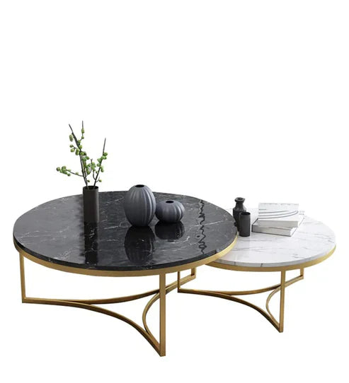 Anasay Cisco White & Black Marble-Finish Wooden Top Nesting Table Set of 2